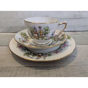 Vintage Staffordshire England Avon Scenes Tea Cup Saucer Side Plate Gold Trim